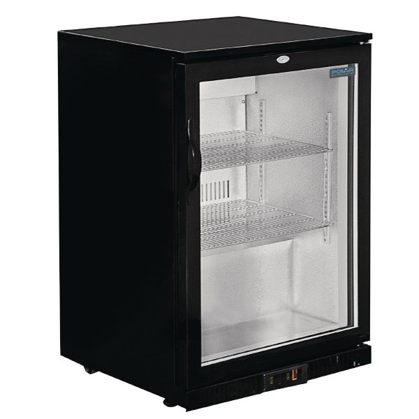 Black glass fronted under counter bar fridge