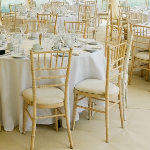 Limewash chaivari/camelot/bamboo banqueting chair with ivory seat pads