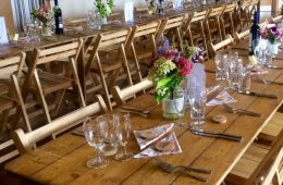 Rustic 6ft x 2ft 3inch trestle table with wooden folding chairs